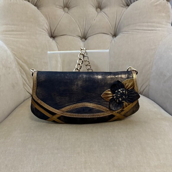 Auth PATRIZIA PEPE Italy Distressed Leather Flora Baguette Clutch Bag - Picture 1 of 8